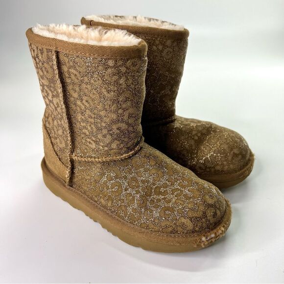UGG Classic II Kids Glitter Leopard Boots Chestnut 13 - Picture 7 of 14